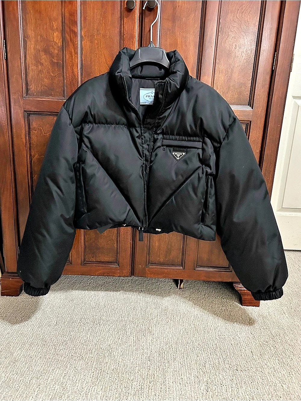 Prada Re-Nylon Cropped Down Jacket Black Size 46. US size 10 Never worn.